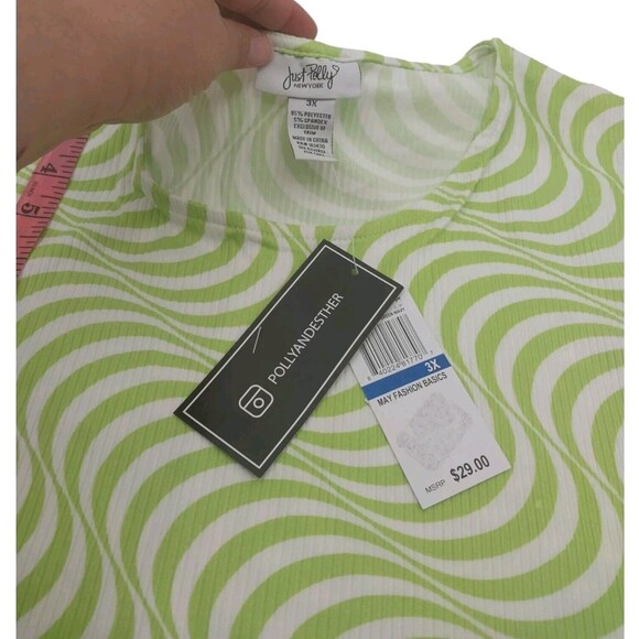 Just Polly Womens Junior Flower Cutout Crop Top Sz 3X Shirt Pullover Green Wavy - Picture 8 of 10